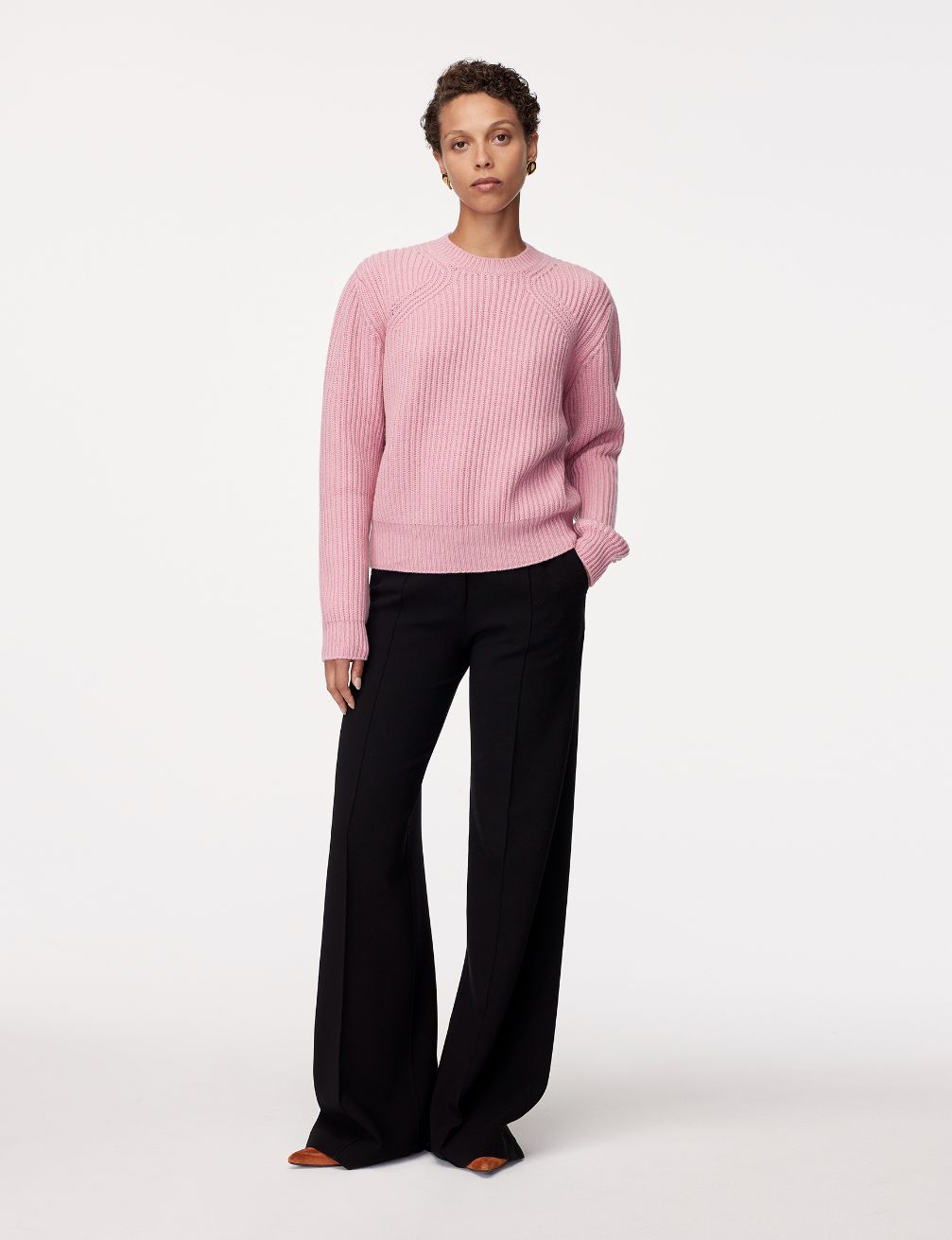 Another Tomorrow Cashmere Ribbed Sweater In Orchid