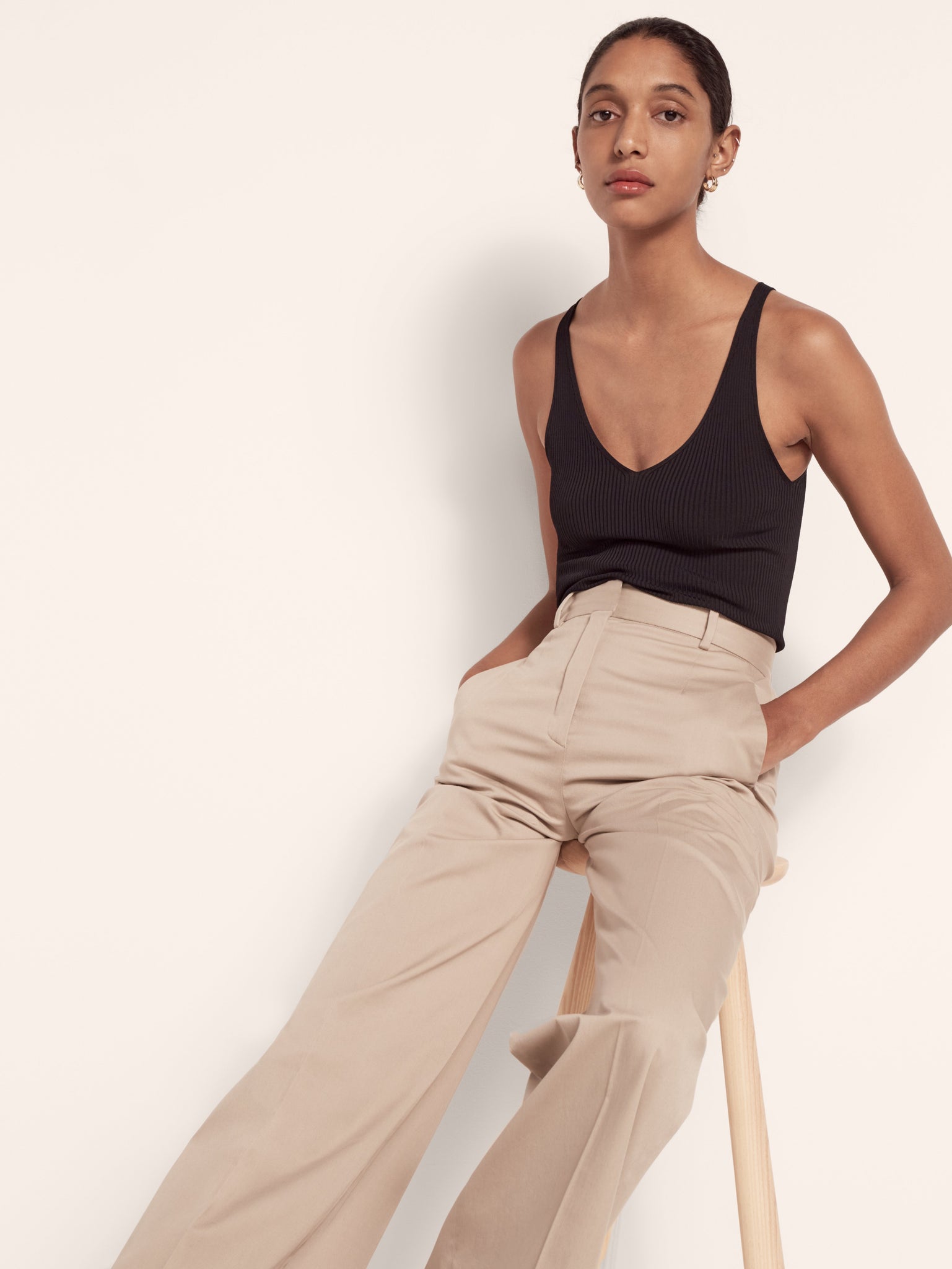 Another Tomorrow Wide Leg Pant In Chino