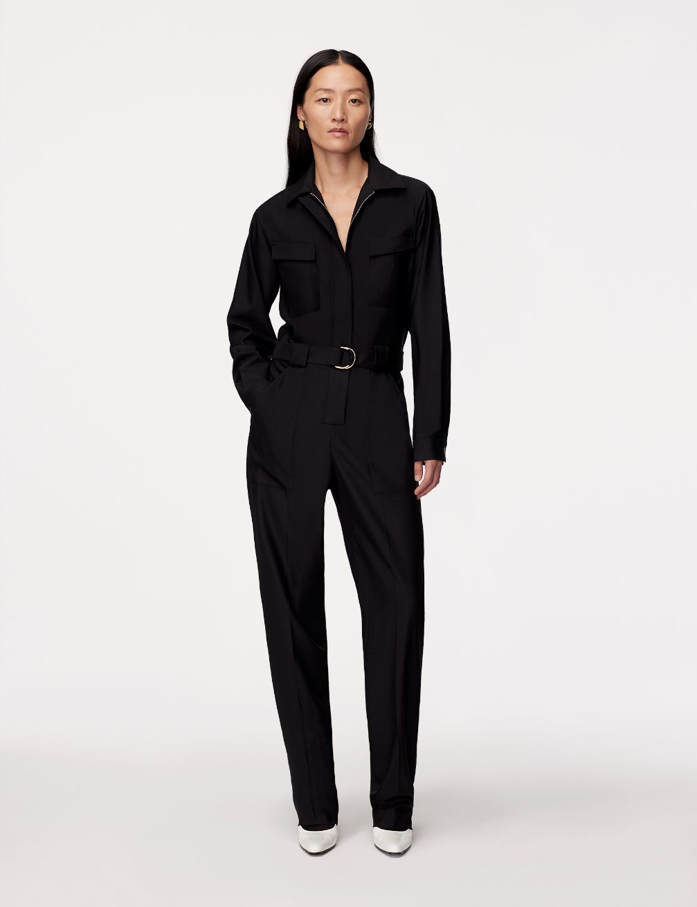 Shop Another Tomorrow Relaxed Utility Jumpsuit In Black