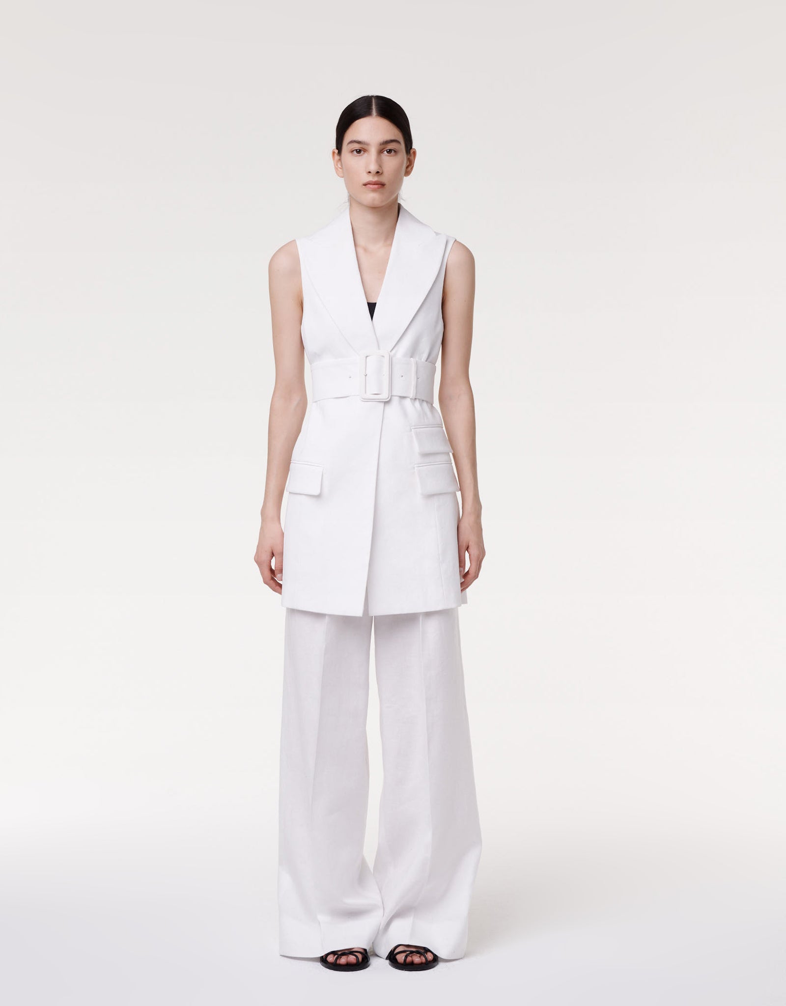 Another Tomorrow Women's Belted Single-breasted Vest In Off White