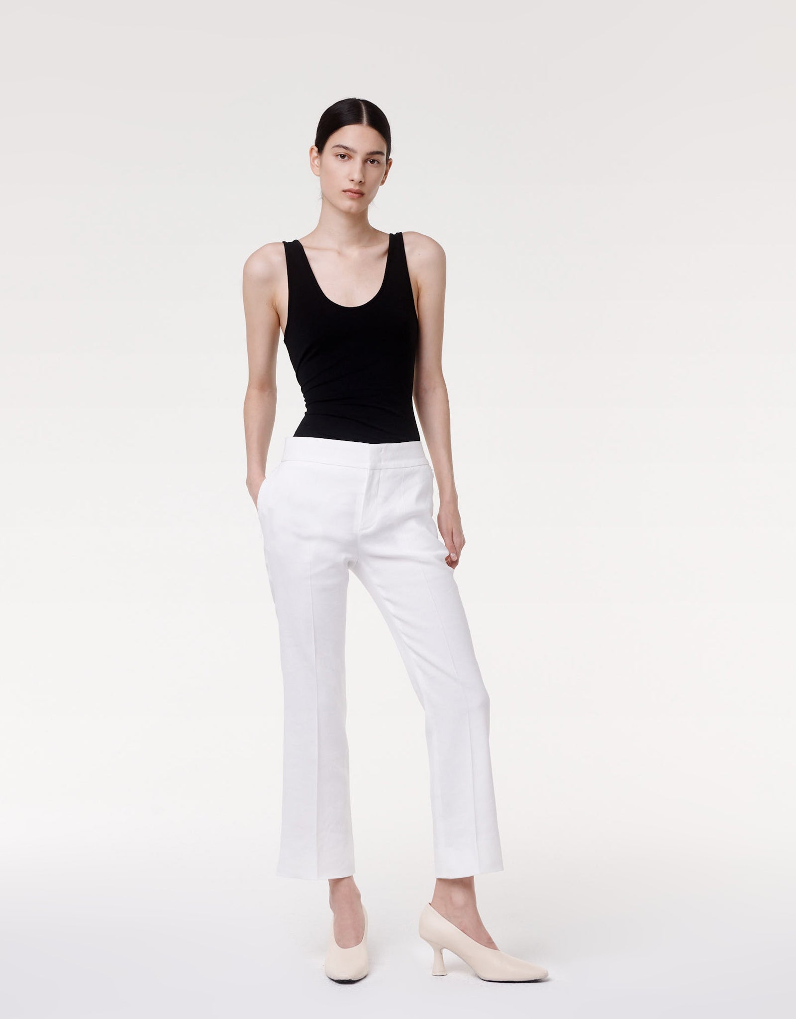 Another Tomorrow Crop Flare Trouser In Black