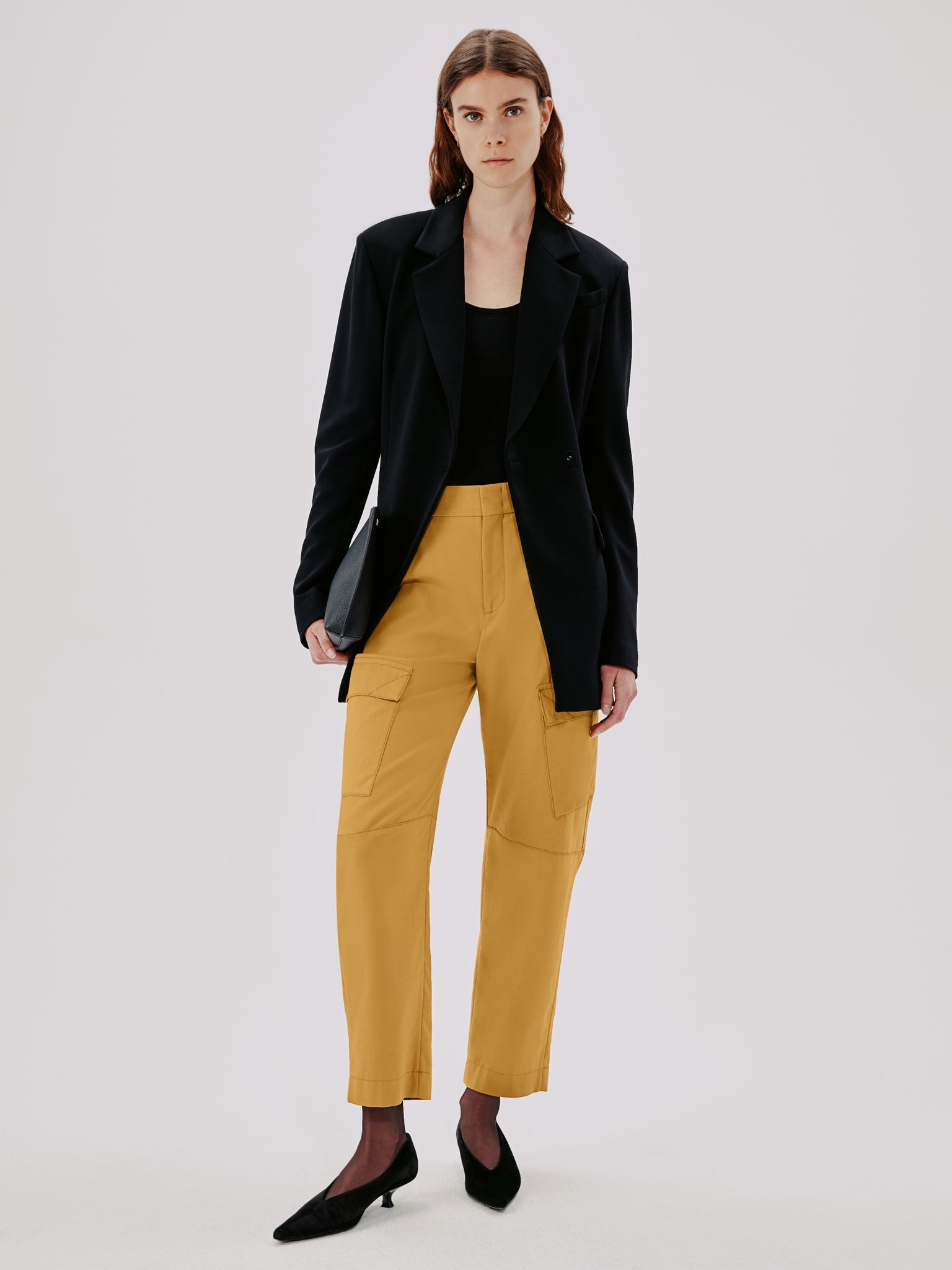 Shop Another Tomorrow Curved Cargo Pant In Goldenrod