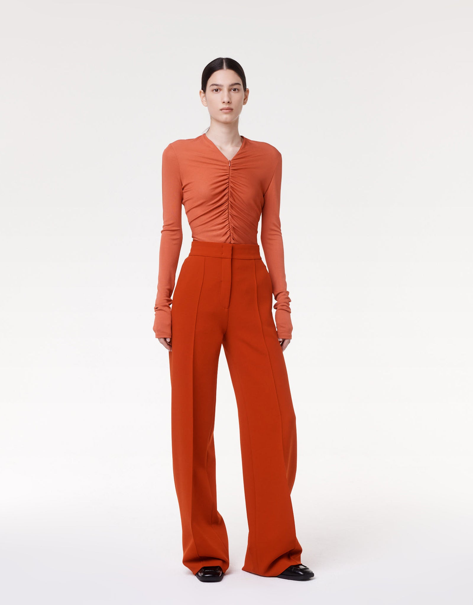 Another Tomorrow Doppio Wide Leg Pant In Sedona Red