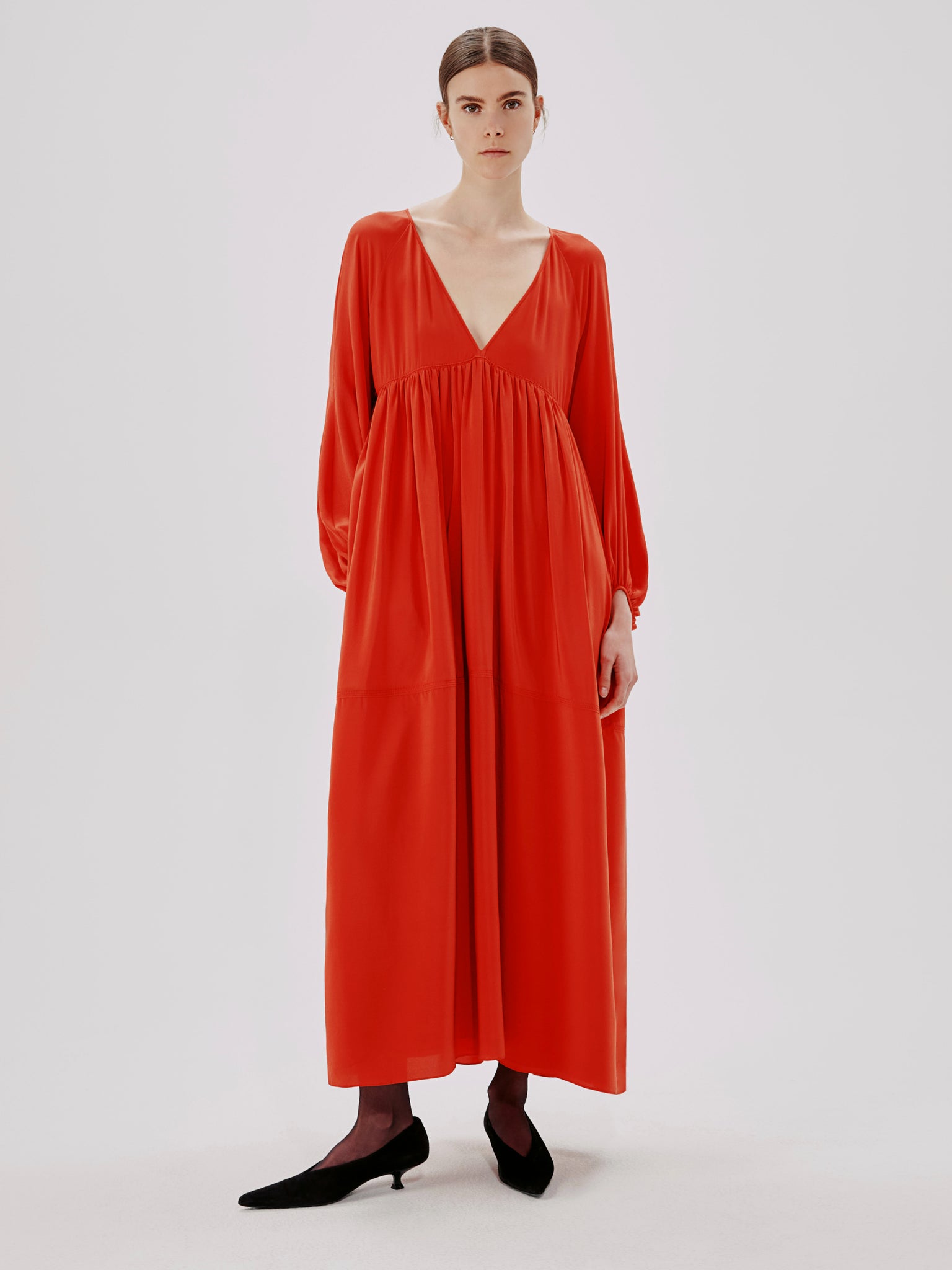 Another Tomorrow Empire Cocoon Dress In Tomato