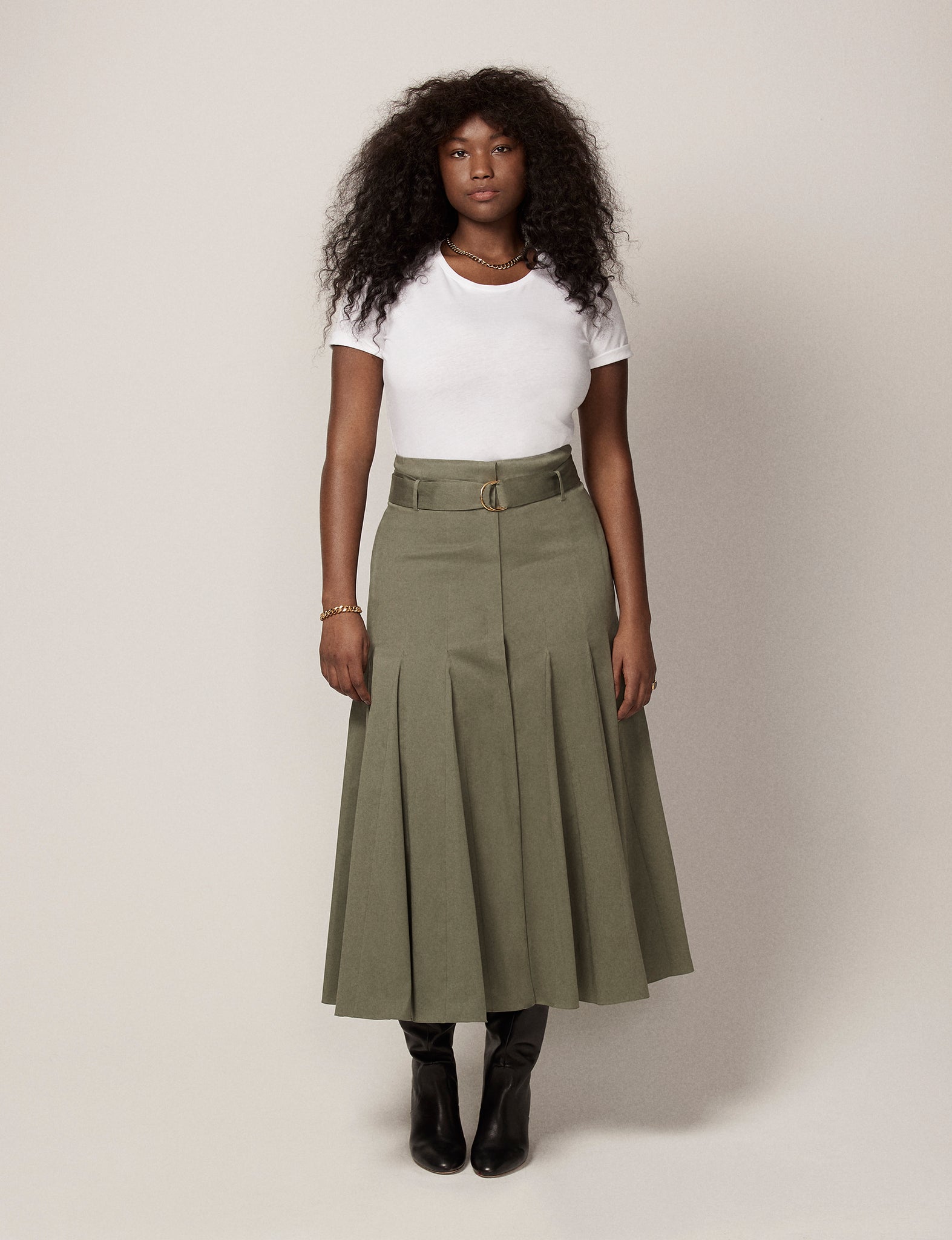 Shop Another Tomorrow Flare Skirt |  In Olive Green