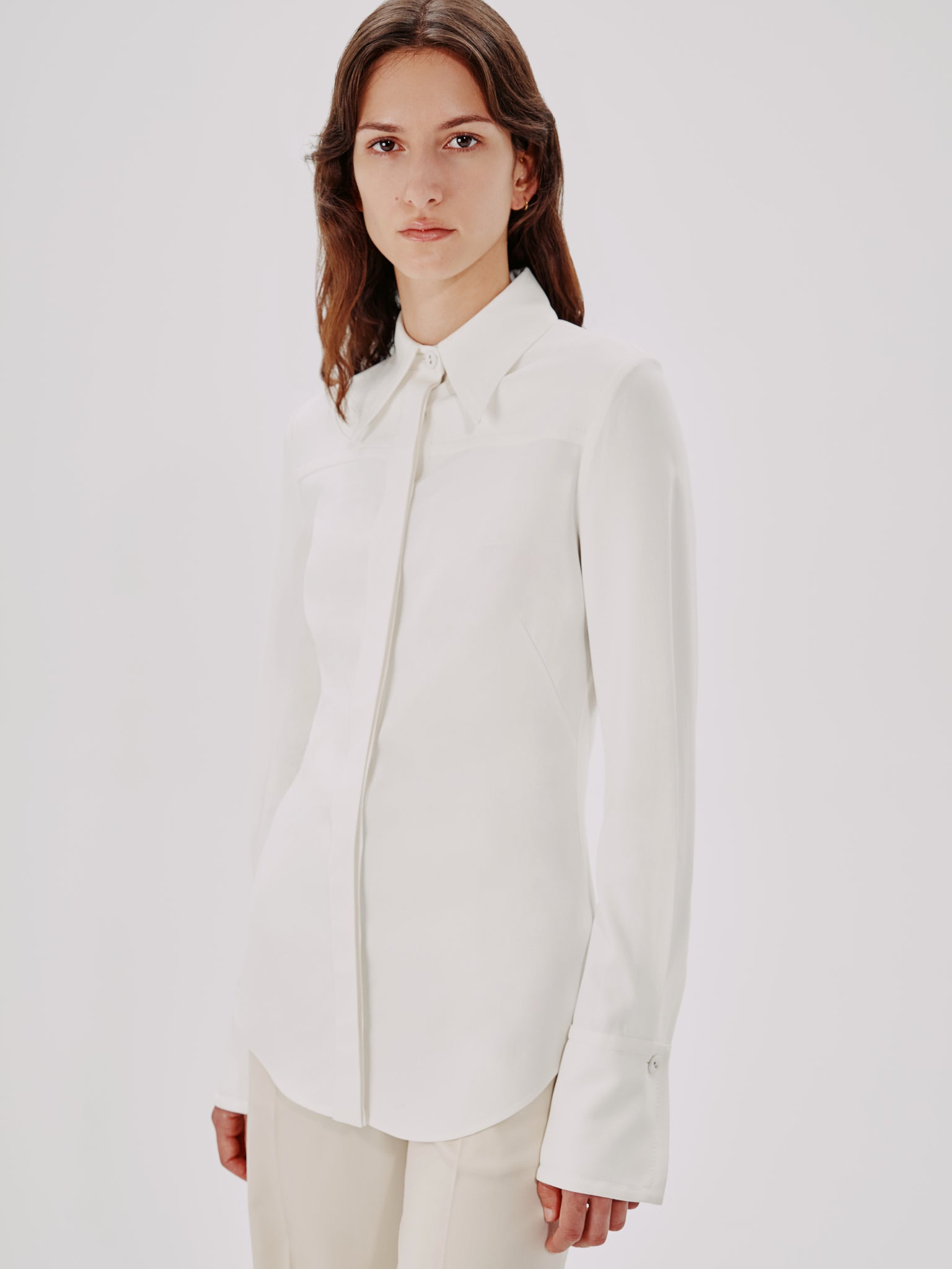 Another Tomorrow Bias Seamed Shirt In White
