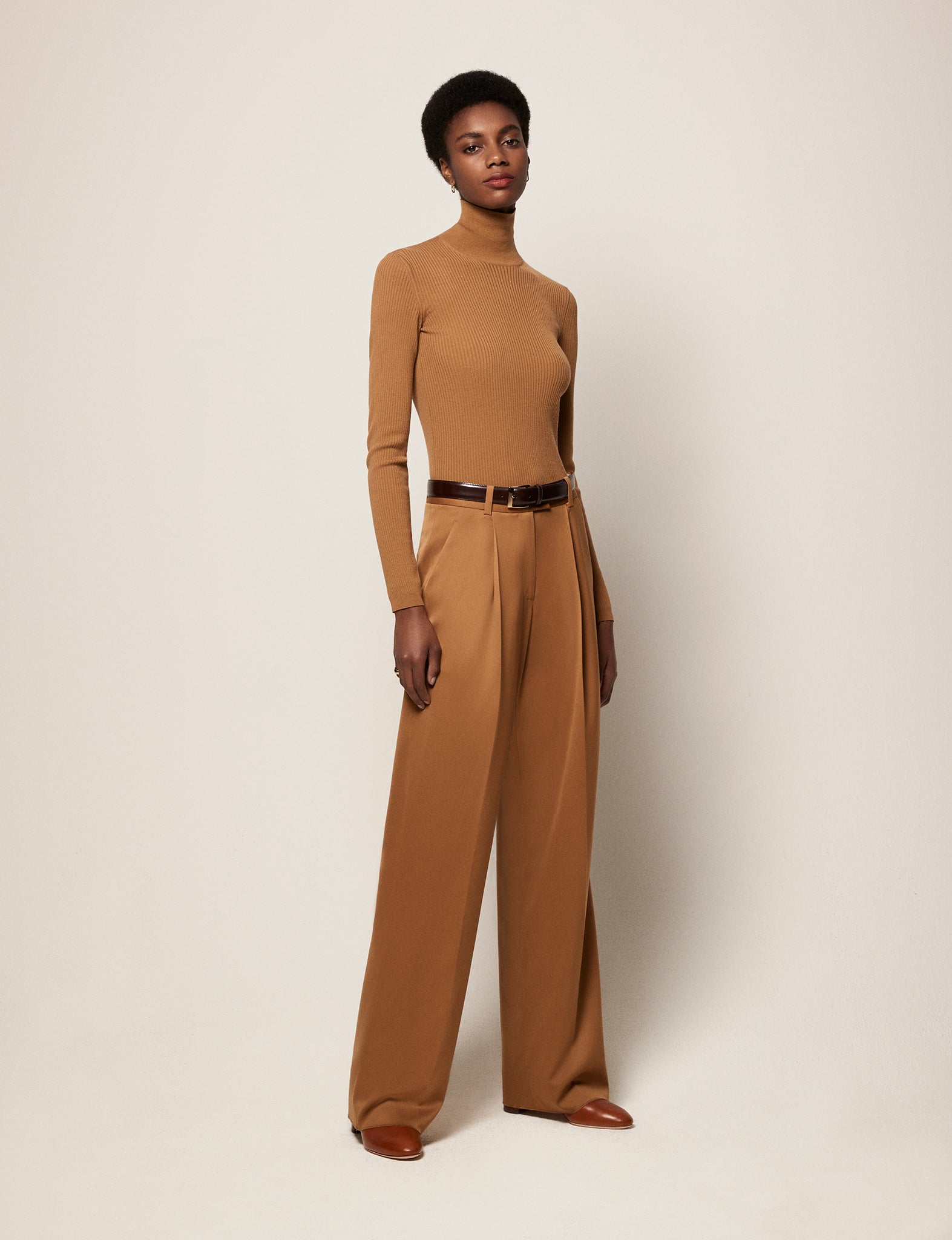 Another Tomorrow Relaxed Wide Leg Pant In Vicuna