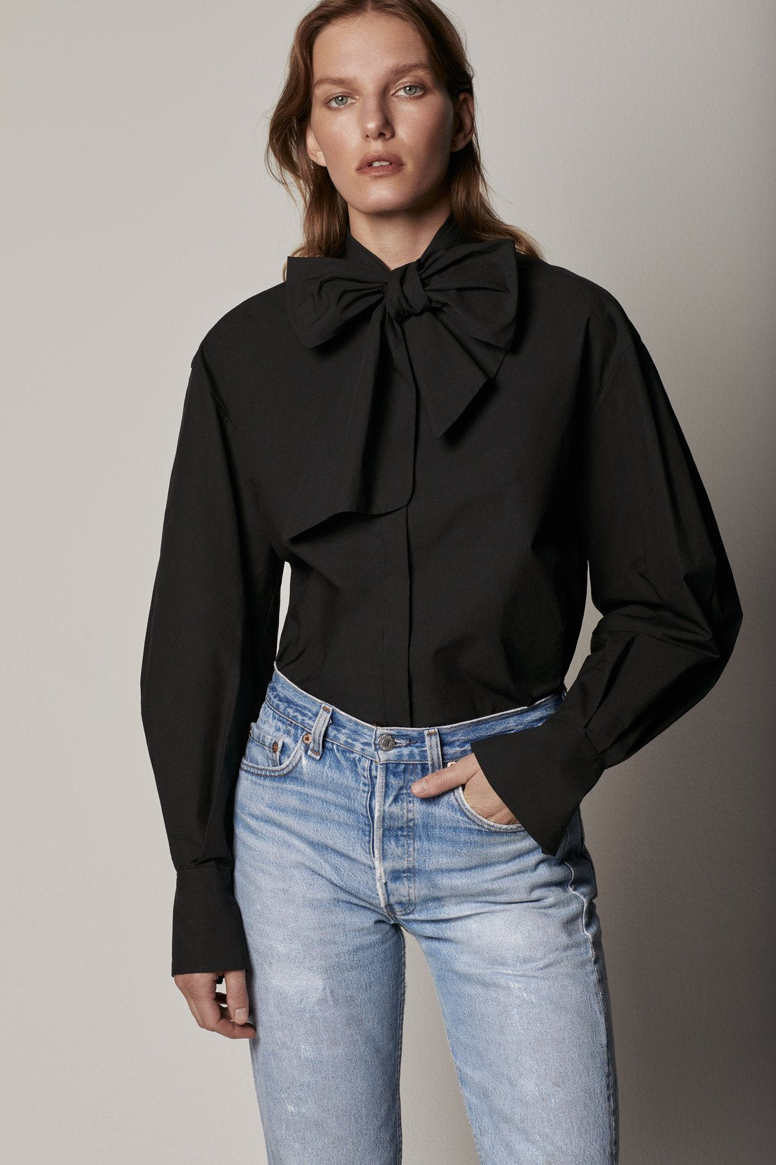Shop Another Tomorrow Exaggerated Bow Blouse In Black