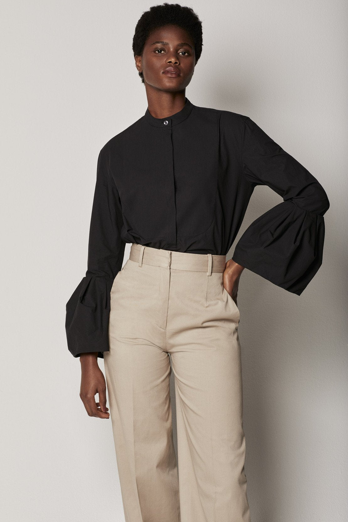 Another Tomorrow Bell Blouse In Black