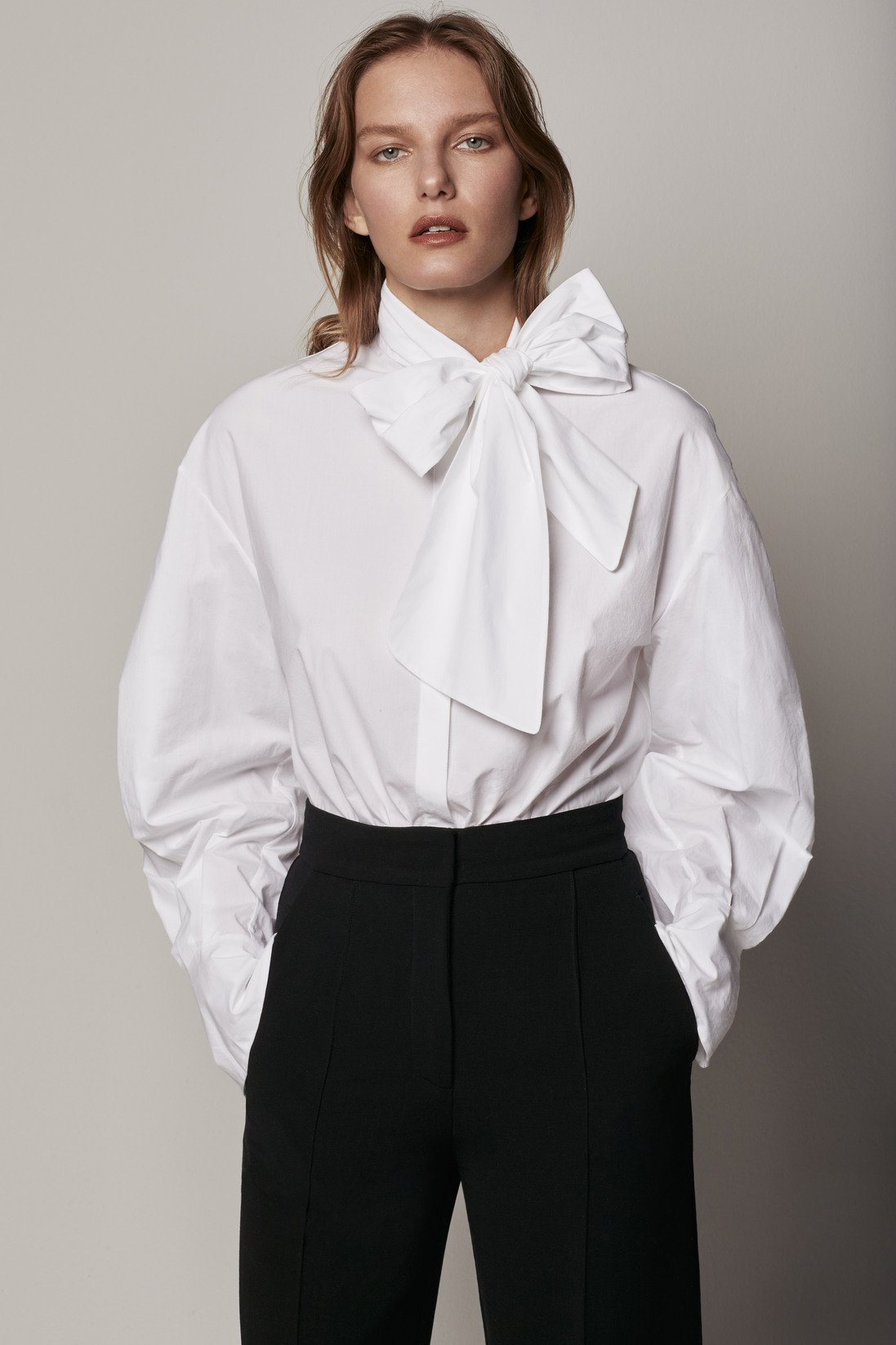 Shop Another Tomorrow Exaggerated Bow Blouse In White
