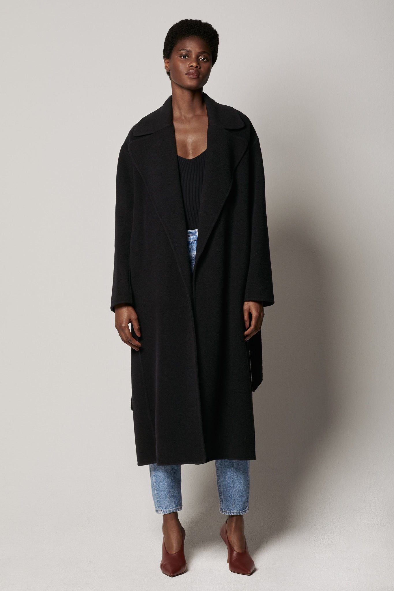 Another Tomorrow Draped Overcoat In Black