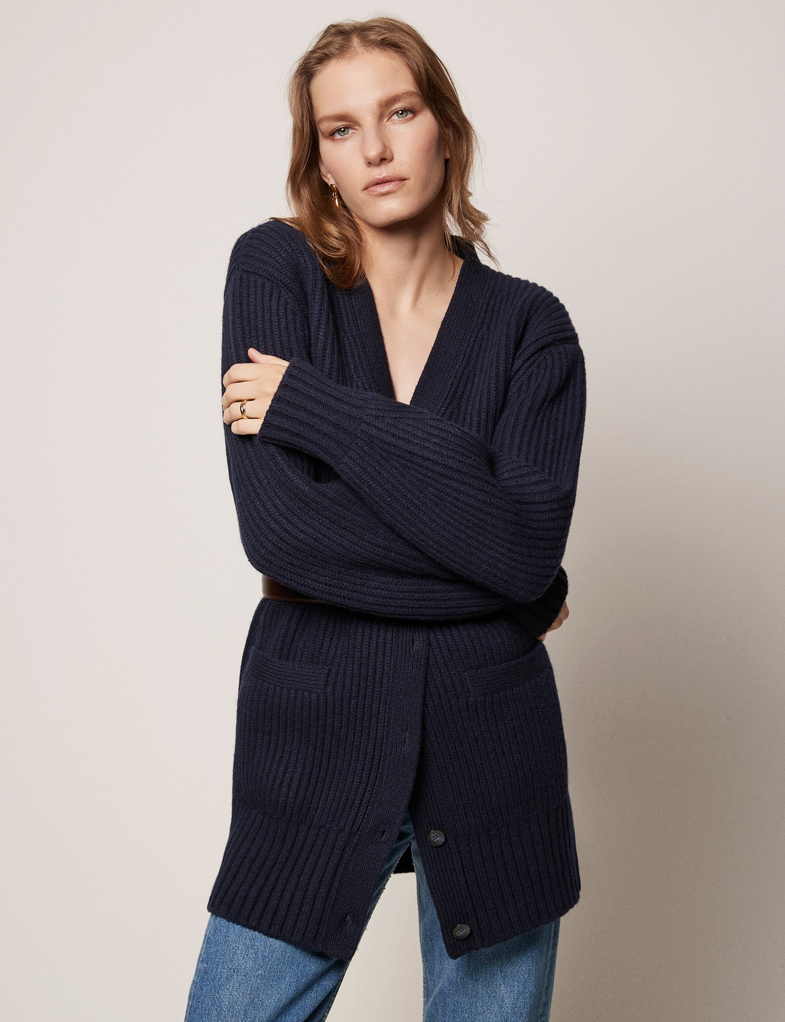 Another Tomorrow Relaxed Cardigan In Navy