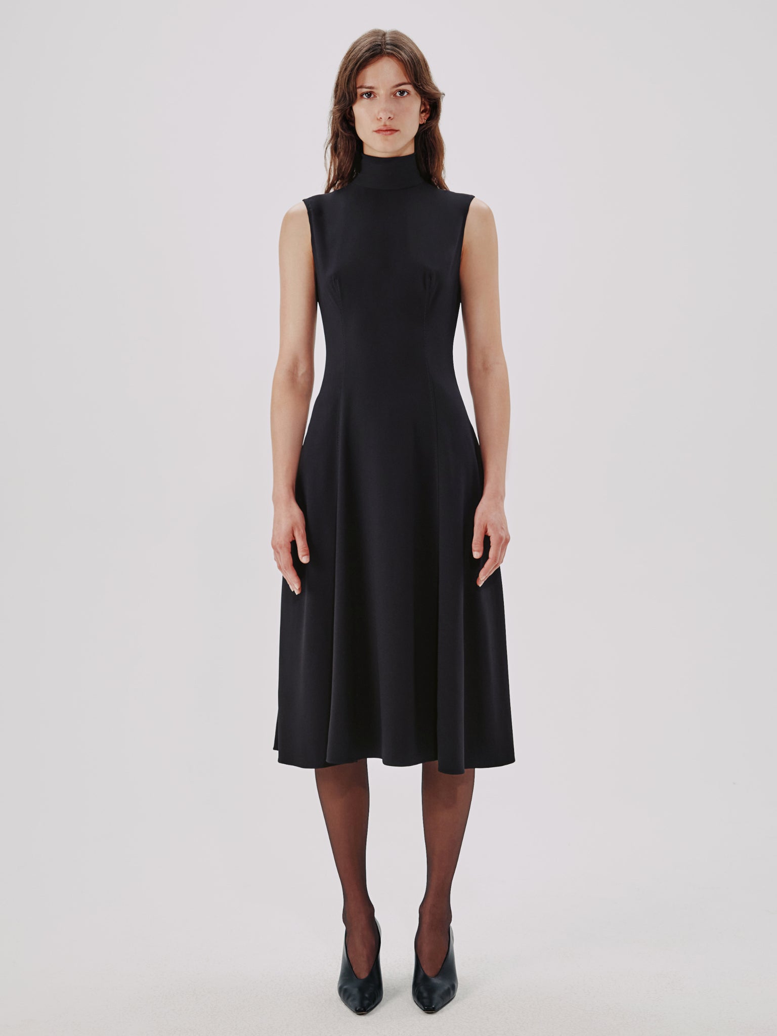 Shop Another Tomorrow Turtleneck Flare Dress In Black