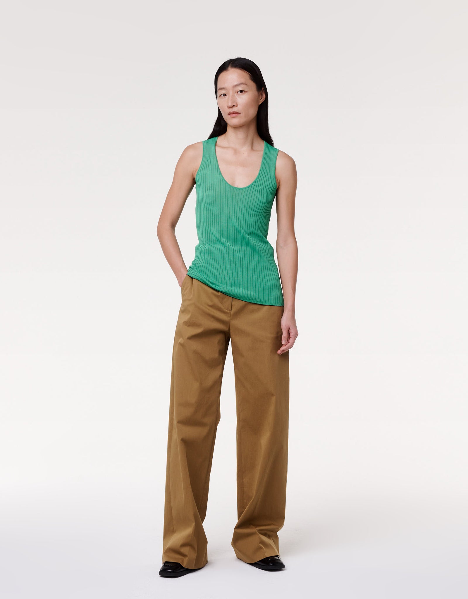 Another Tomorrow Wide Leg Pant In Fatigue
