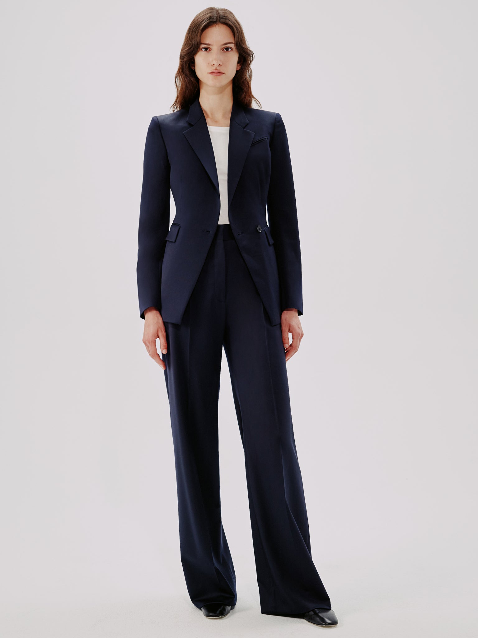 Another Tomorrow Wide Leg Suit Pant In Navy